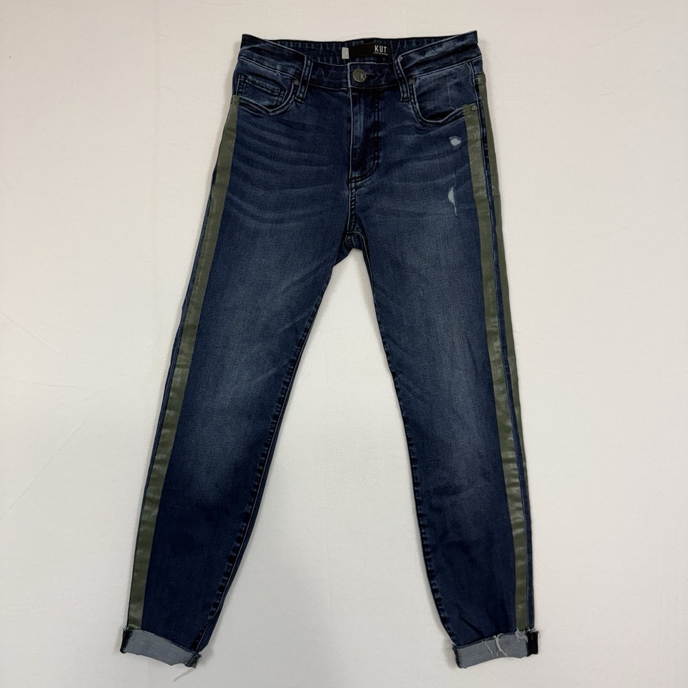 Kut From The Kloth Jeans Womens Size‎ 2 Connie Style Skinny Jeans Olive Stripe